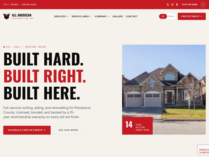 Sitio web de All American Construction